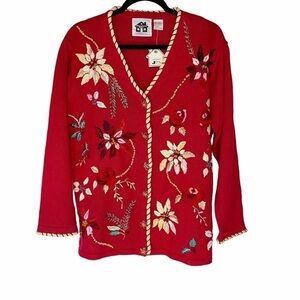 Storybook Knits Vintage Holiday Floral Christmas Cardigan Sweater Large